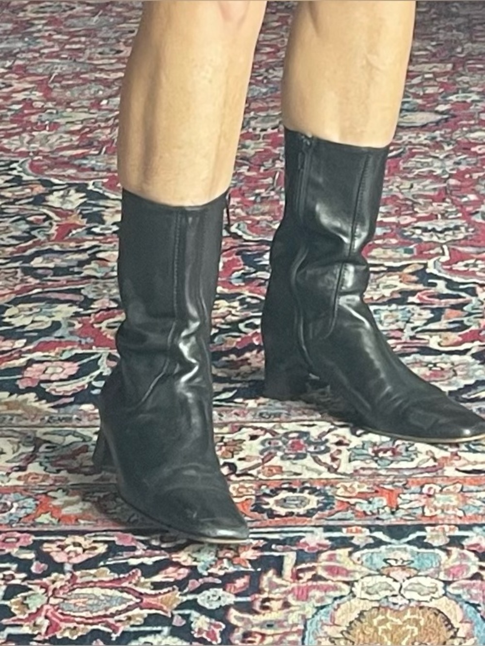 Cole Haan Country Black Mid-Calf Leather Pointed Toe Boots